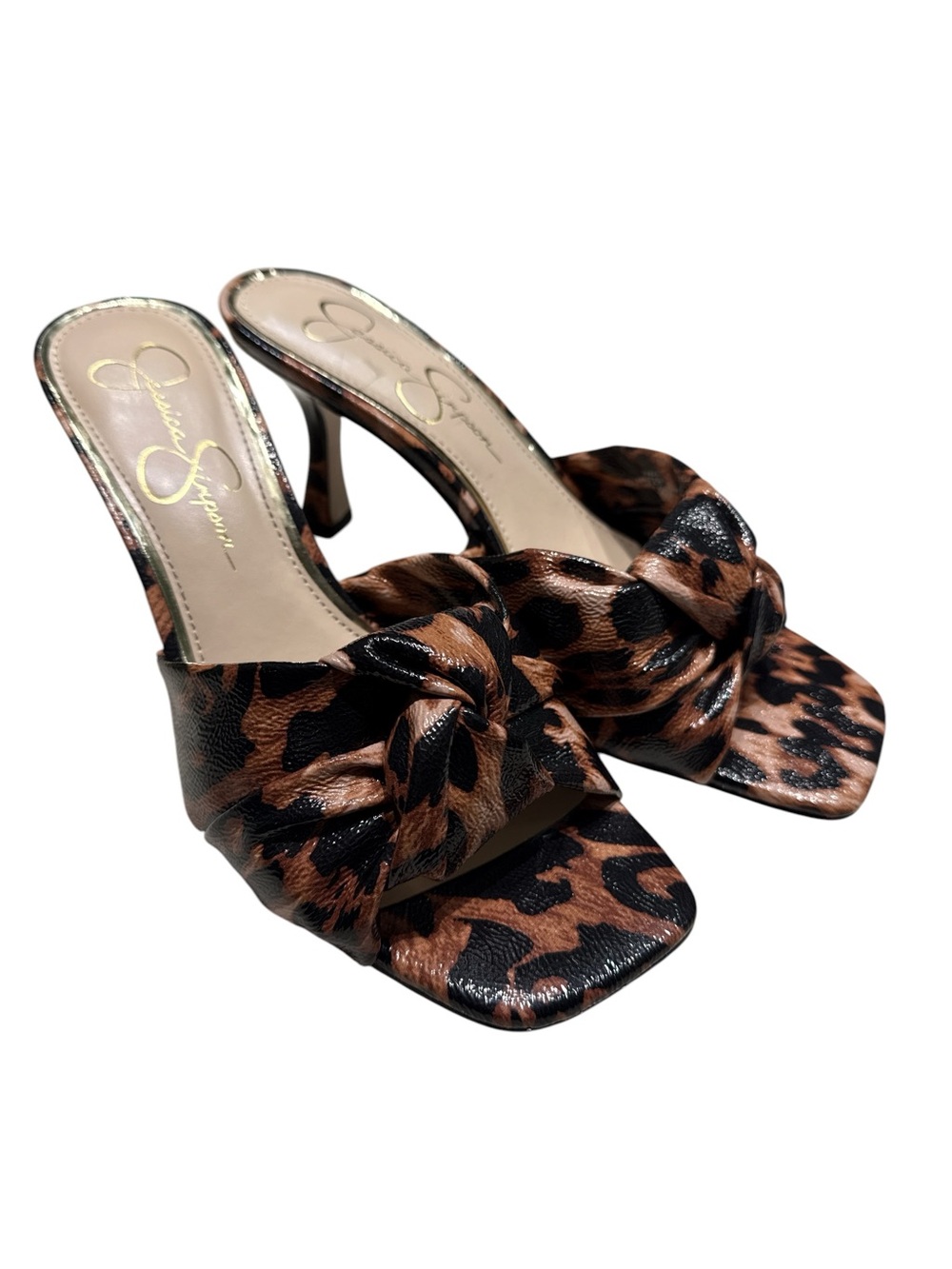 Jessica Simpson Leopard Print Knot Slide Mules - Brown & Black